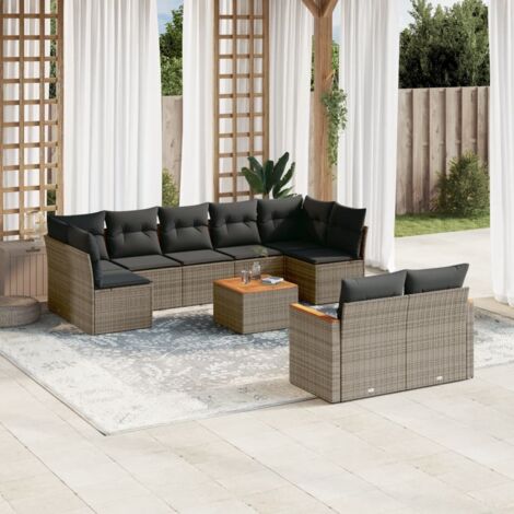 Gartenmöbelset mit Kissen 10 Teile grau Rattan