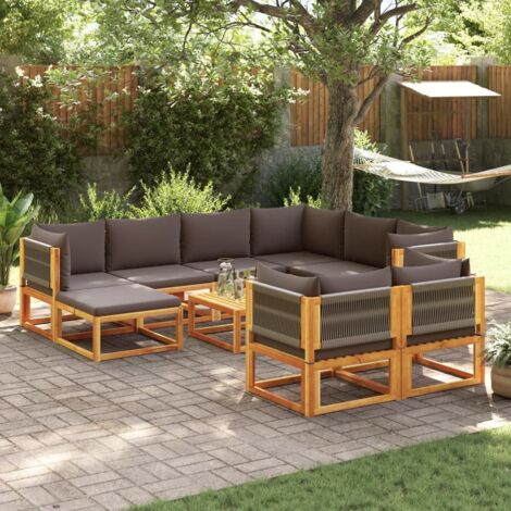 Gartenmöbelset mit Kissen 10-teilig aus massivem Akazienholz