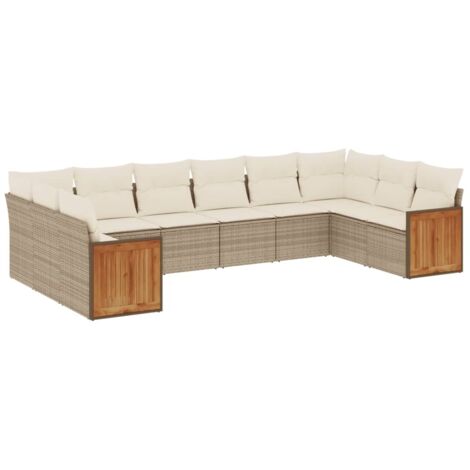 Gartenmöbelset mit Kissen 10 Teilig Beige Geflochtene Rattan