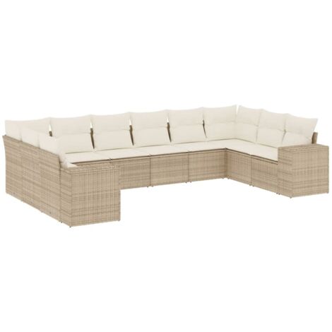 Gartenmöbelset mit Kissen 10-teilig beige geflochtene Rattan
