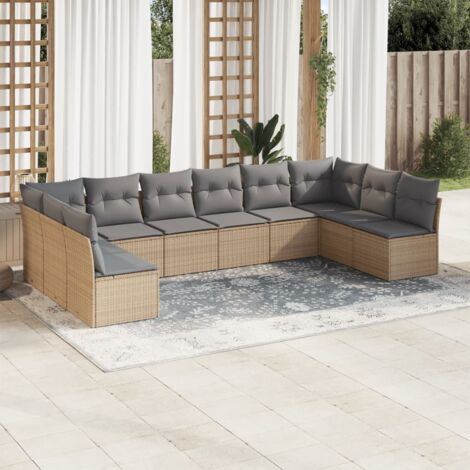 Gartenmöbelset mit Kissen 10 Teilig Beige Rattan