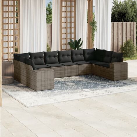 Gartenmöbelset mit Kissen 10 Teilig grau Rattan