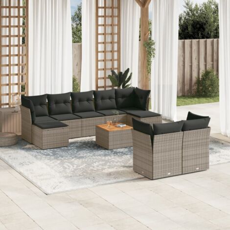 Gartenmöbelset mit Kissen 10-teilig grau Rattan