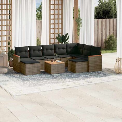 Gartenmöbelset mit Kissen 10 tlg. grau Rattan