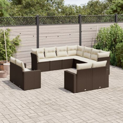 Gartenmöbelset mit Kissen 11 Teile braun geflochtene Kunstfaser