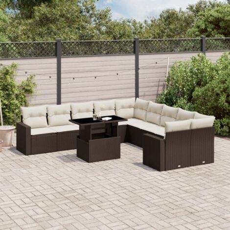 Gartenmöbelset mit Kissen 11-teilig, braun, geflochtene Kunstharz
