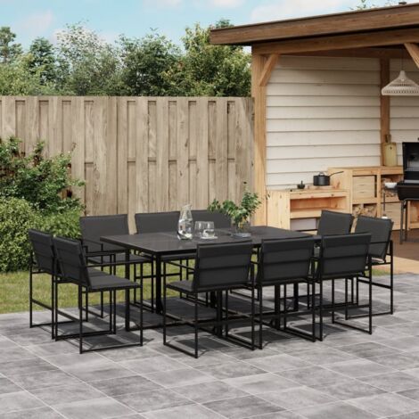 Gartenmöbelset mit Kissen 11-teilig schwarz Textilene