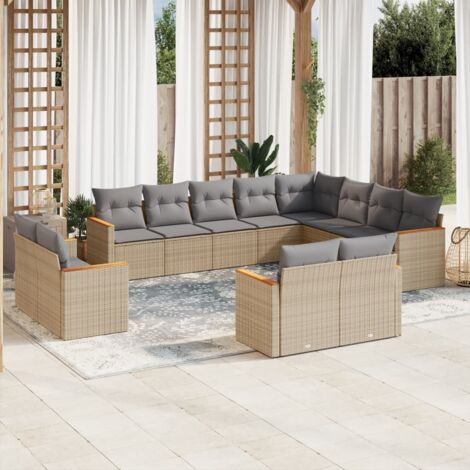Gartenmöbelset mit Kissen 12 Stück beige Rattan