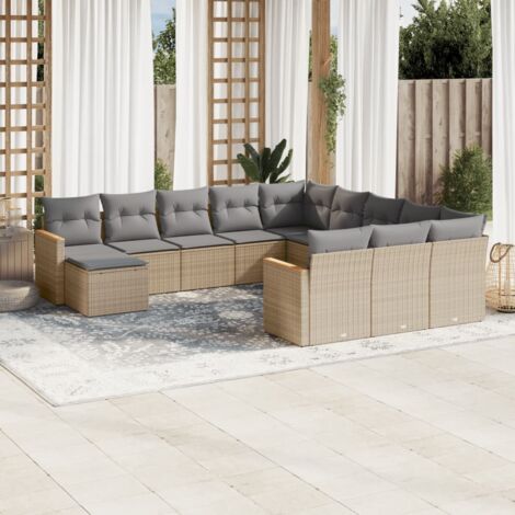 Gartenmöbelset mit Kissen 12 Teile beige Geflecht
