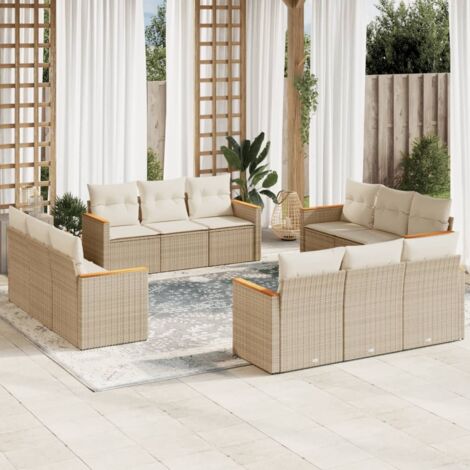 Gartenmöbelset mit Kissen 12 Teile beige Geflecht
