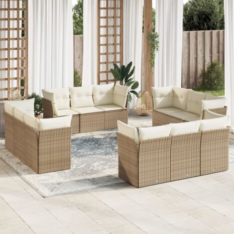 Gartenmöbelset mit Kissen 12 Teile beige geflochtene Harz