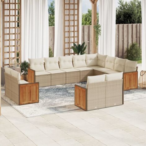 Gartenmöbelset mit Kissen 12 Teile beige geflochtene Rattan