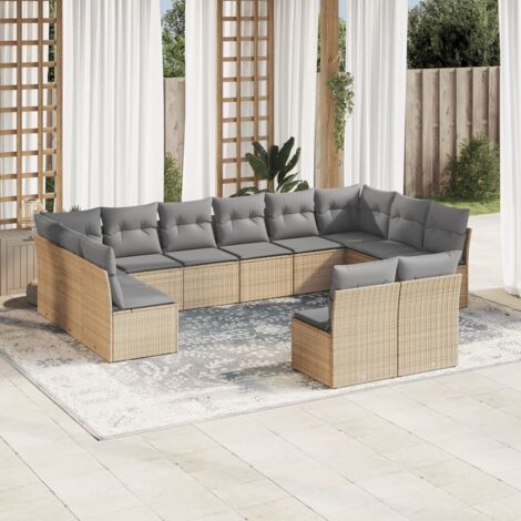 Gartenmöbelset mit Kissen 12 Teile beige geflochtenes resin