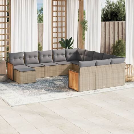 Gartenmöbelset mit Kissen 12 Teile Beige Rattan