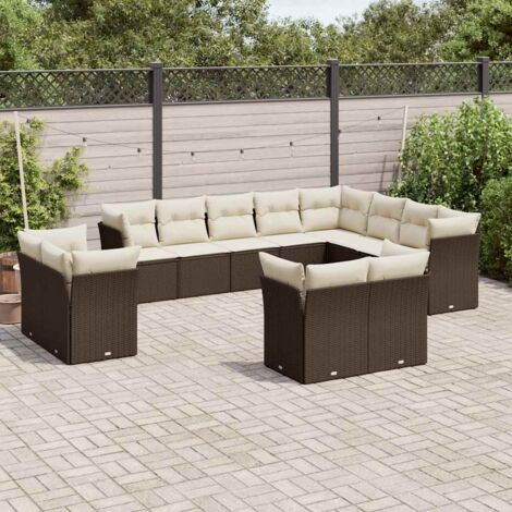 Gartenmöbelset mit Kissen 12 Teile braun geflochtene Kunststoffe
