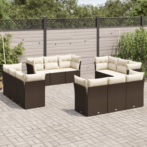 Gartenmöbelset mit Kissen 12 Teile braun Rattan-Optik