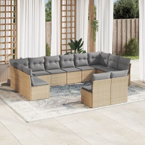 Gartenmöbelset mit Kissen 12-teilig beige aus Geflecht
