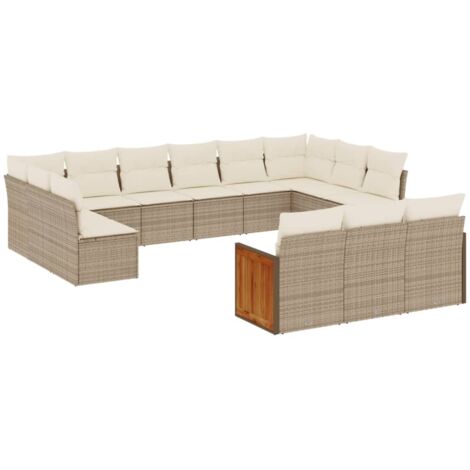 Gartenmöbelset mit Kissen 13 Teile Beige Geflochtene Polyester