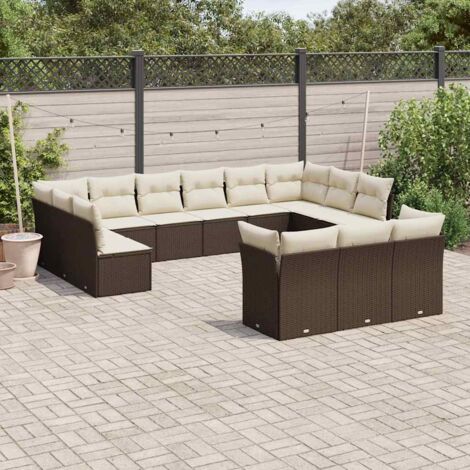 Gartenmöbelset mit Kissen 13 Teile braun geflochtene Kunstfaser