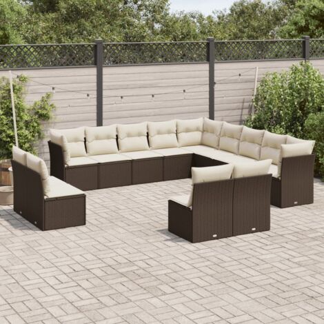 Gartenmöbelset mit Kissen 13 Teile braun Rattan