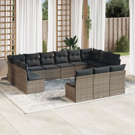 Gartenmöbelset mit Kissen 13 Teile grau Rattan
