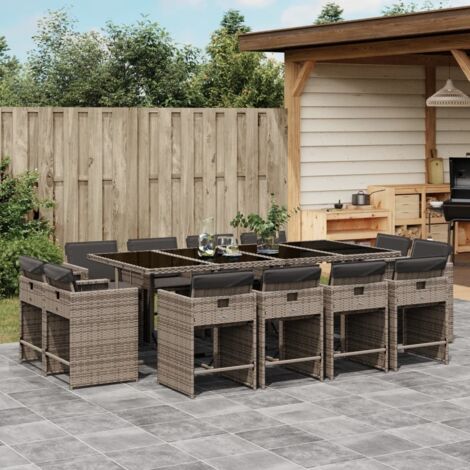 Gartenmöbelset mit Kissen 13 Teile grau Rattan