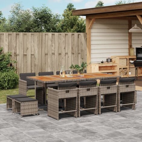 Gartenmöbelset mit Kissen 13 Teile grau Rattan