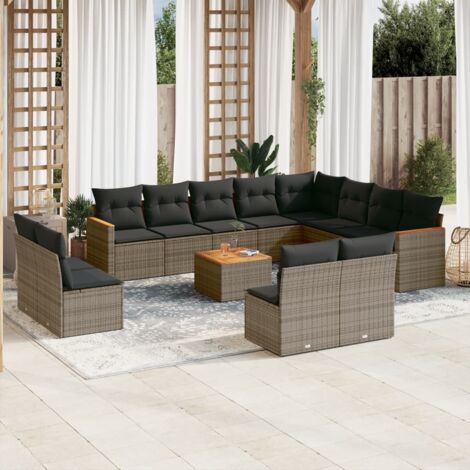 Gartenmöbelset mit Kissen 13 Teile grauwoven