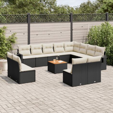 Gartenmöbelset mit Kissen 13 Teile Schwarz Geflecht
