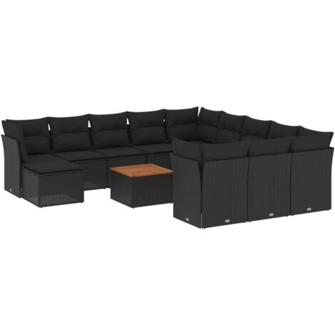Gartenmöbelset mit Kissen 13 Teile Schwarz Geflochtene Kunststoffe