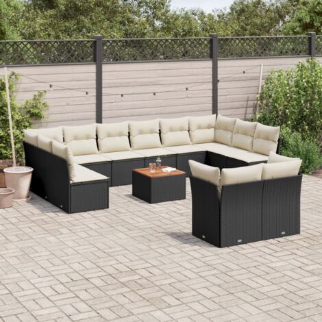 Gartenmöbelset mit Kissen 13 Teile Schwarz Rattangeflecht