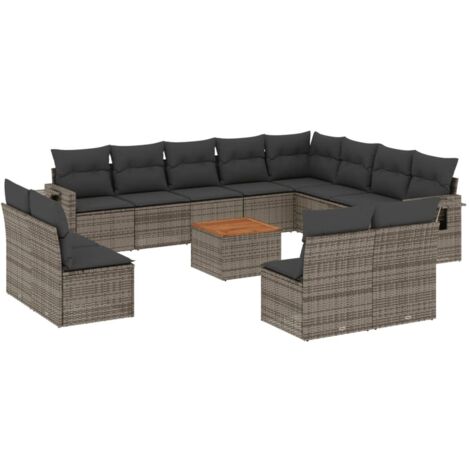 Gartenmöbelset mit Kissen 13 Teilig grau Rattan