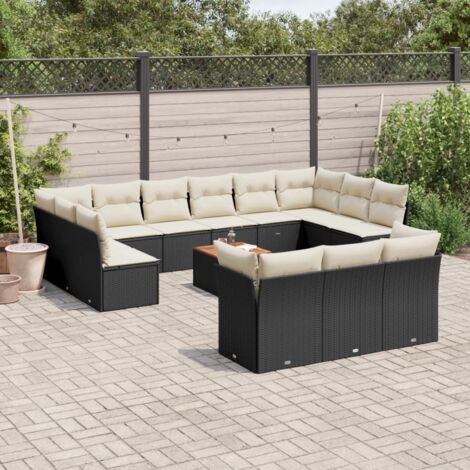 Gartenmöbelset mit Kissen 14 Teile schwarz Geflecht