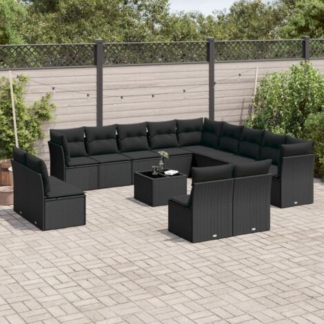 Gartenmöbelset mit Kissen 14 Teile Schwarz Geflochtene Kunststoffe
