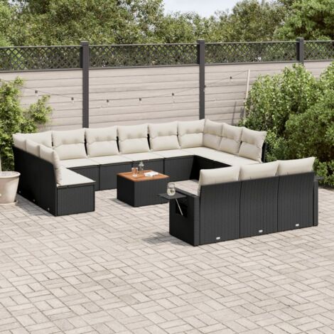 Gartenmöbelset mit Kissen 14 Teile schwarz Kunstgeflecht