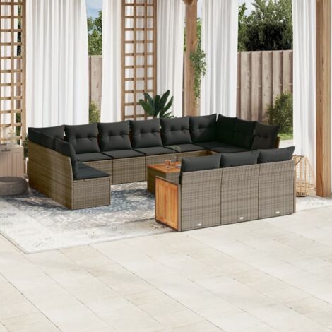 Gartenmöbelset mit Kissen 14 Teiliges graues geflochtenes PVC