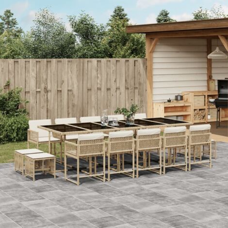 Gartenmöbelset mit Kissen 15 Teile beige