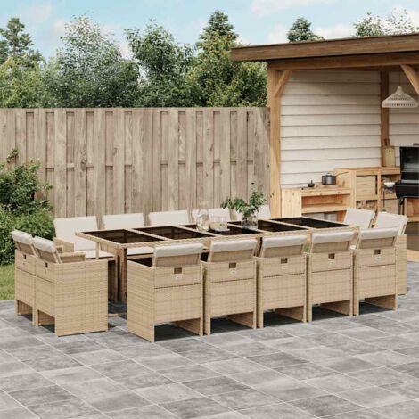 Gartenmöbelset mit Kissen 15 Teile beige