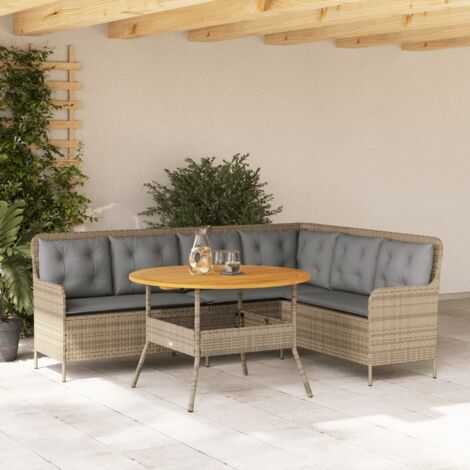 Gartenmöbelset mit Kissen 2 Stück beige, geflochtene Kunststoffe