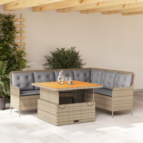 Gartenmöbelset mit Kissen 2 Teile beige geflochtenes Kunstharz