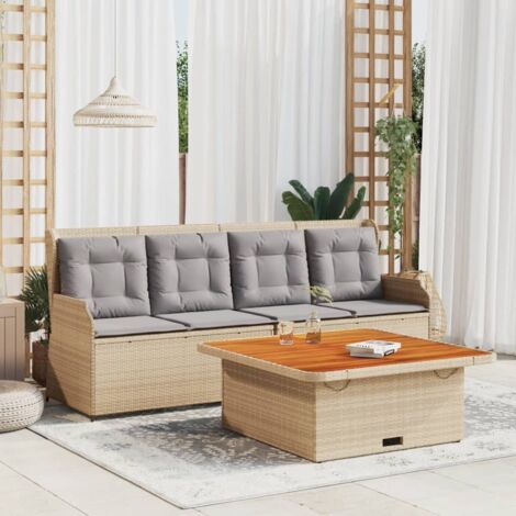 Gartenmöbelset mit Kissen 3 Teile beige, geflochtene Kunstharz