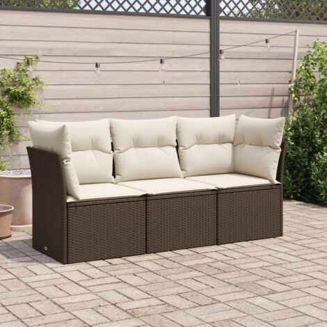 Gartenmöbelset mit Kissen 3 Teile braun, Geflecht