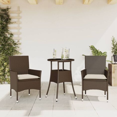 Gartenmöbelset mit Kissen 3tlg. braun Rattan Glas