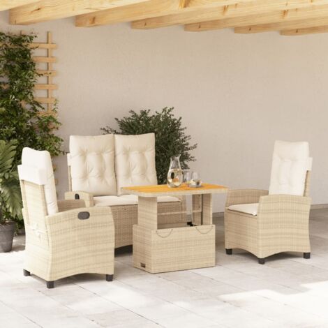 Gartenmöbelset mit Kissen 4 Teile Beige Geflecht