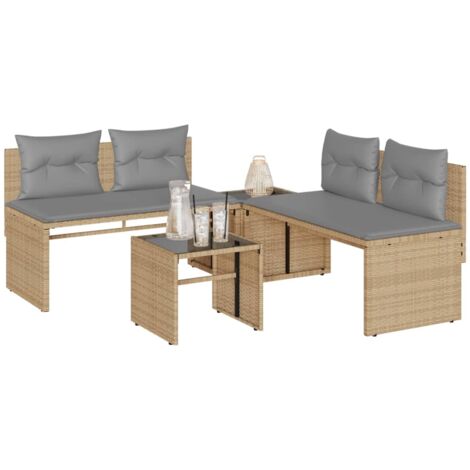 Gartenmöbelset mit Kissen 4 Teile beige Geflecht