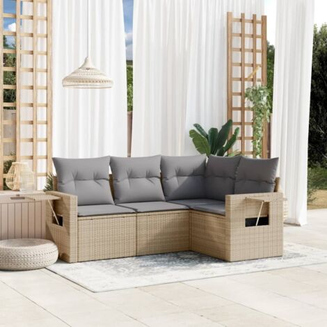 Gartenmöbelset mit Kissen 4 Teile beige geflochtene Dura-Rattan