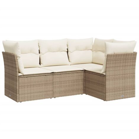 Gartenmöbelset mit Kissen 4 Teile beige geflochtene Kunststoffe