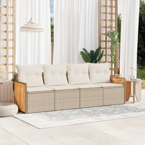 Gartenmöbelset mit Kissen 4 Teile Beige Geflochtenes Resin