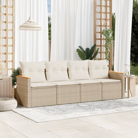 Gartenmöbelset mit Kissen 4 Teilig Beige Geflochtene Rattan