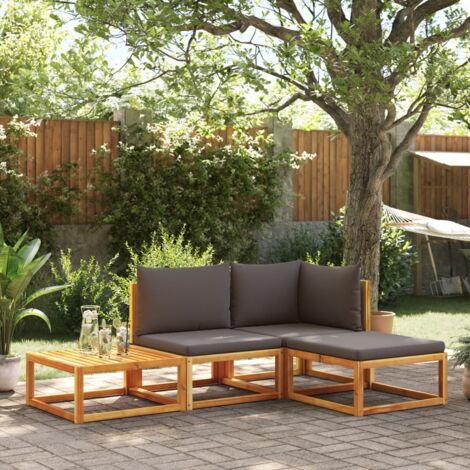 Gartenmöbelset mit Kissen 4 tlg. aus massivem Akazienholz